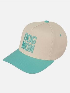 Dog Mom Embroidered Baseball Cap - Cream & Aqua
